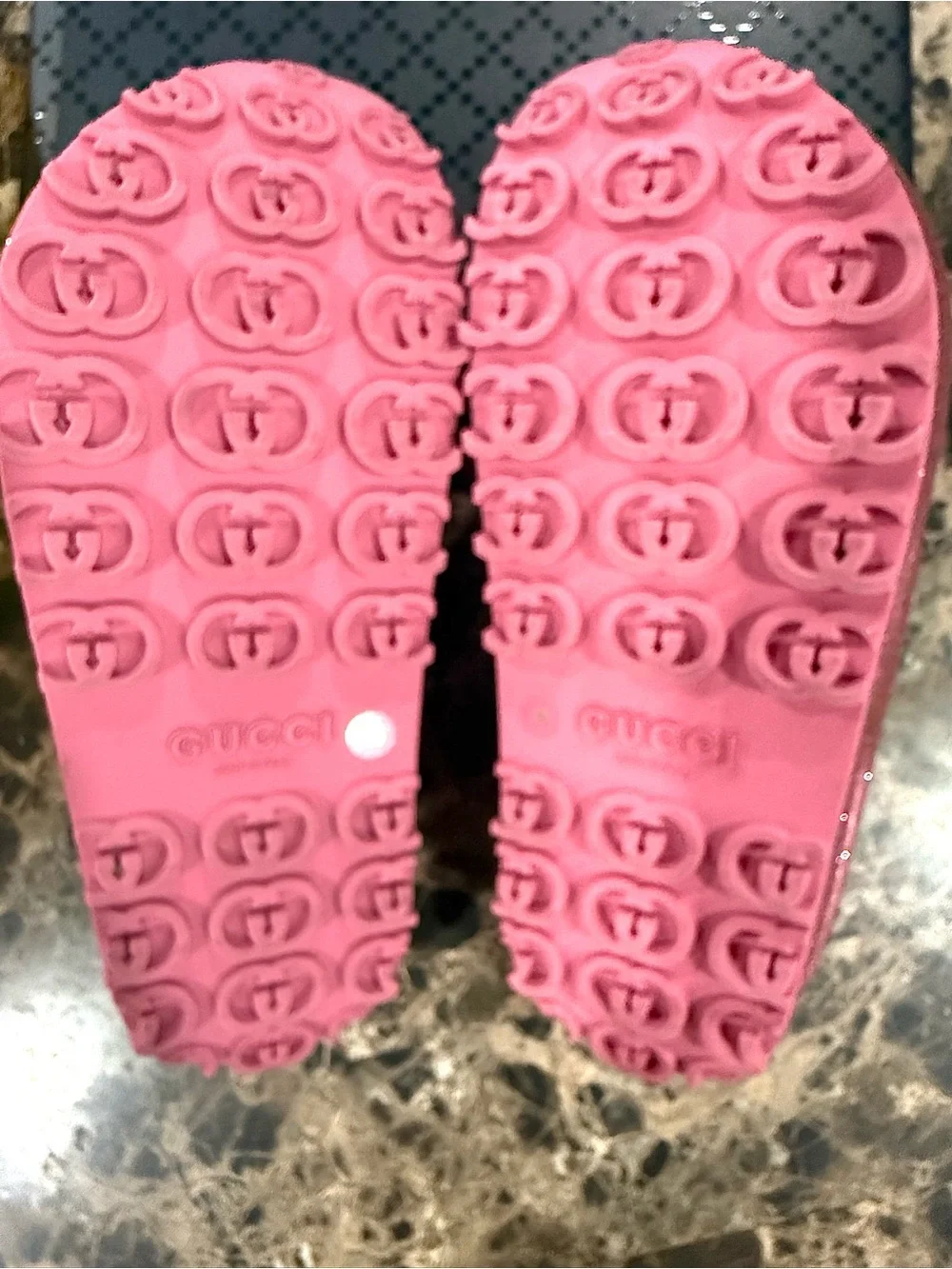 Gucci Pink Glitter GG Platform Slides Sandals I 36 Authentic